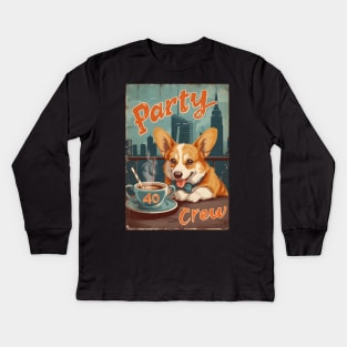 40 Party Crew - 40 Year Old 1984 Funny Corgi Dog Coffee NYC 40th Birthday Kids Long Sleeve T-Shirt